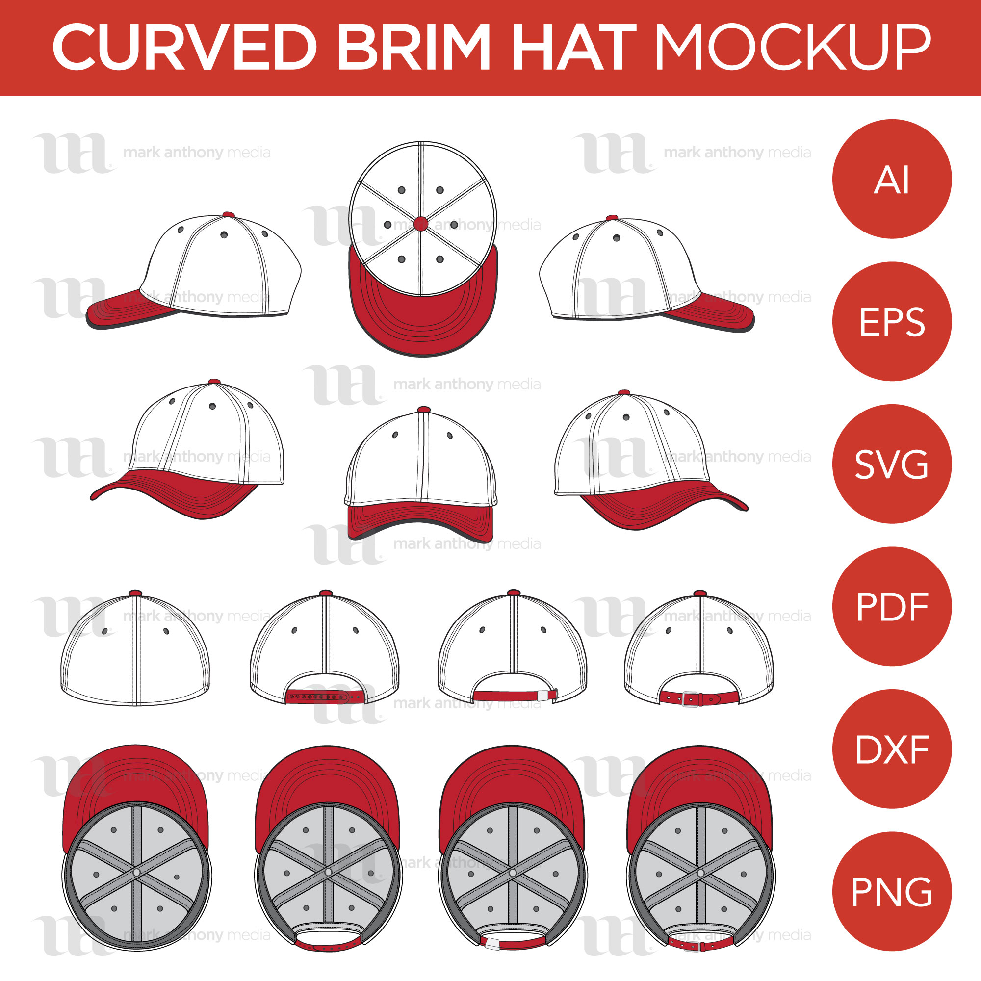 Download Curved Brim Baseball Cap - Mockup and Template - 8 Angles ...