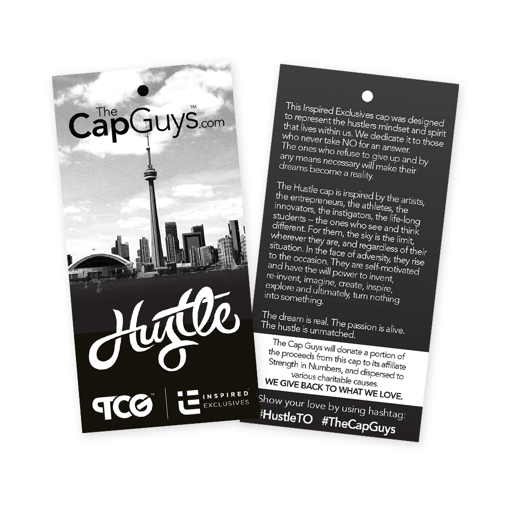 The Cap Guys Inspired Exclusives Hustle T.O. Hat Hang Tag Design