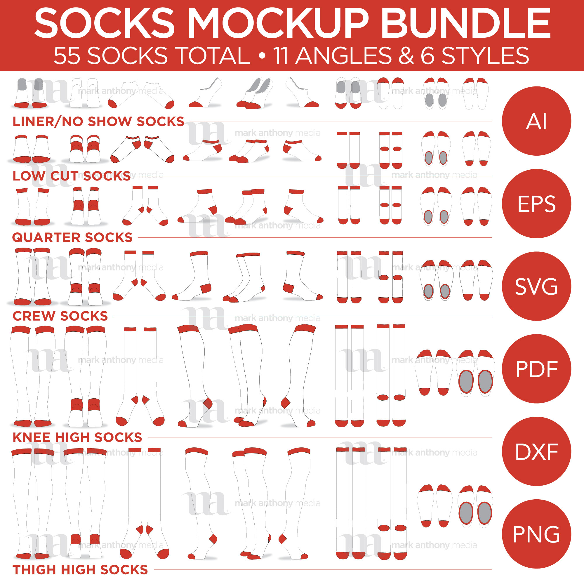 Socks Bundle Mockup Template Sample Mock Up Liner Socks, No Show Socks, Knee High Socks, Thigh High Socks, Quarter Socks, Low Cut Socks,