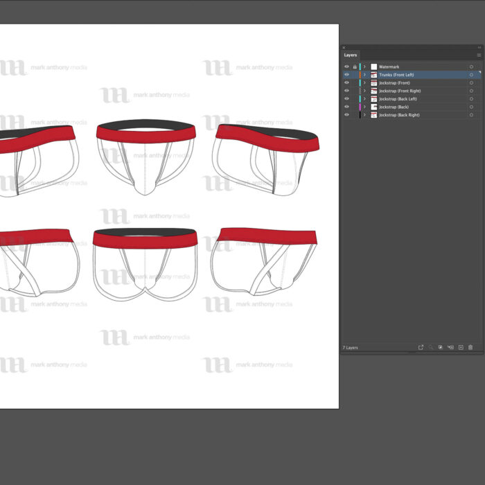 Jockstrap - Mockup and Template - 6 Angles, 1 Style, Layered, Detailed and Editable Vector in EPS, SVG, AI, PNG, DXF and PDF