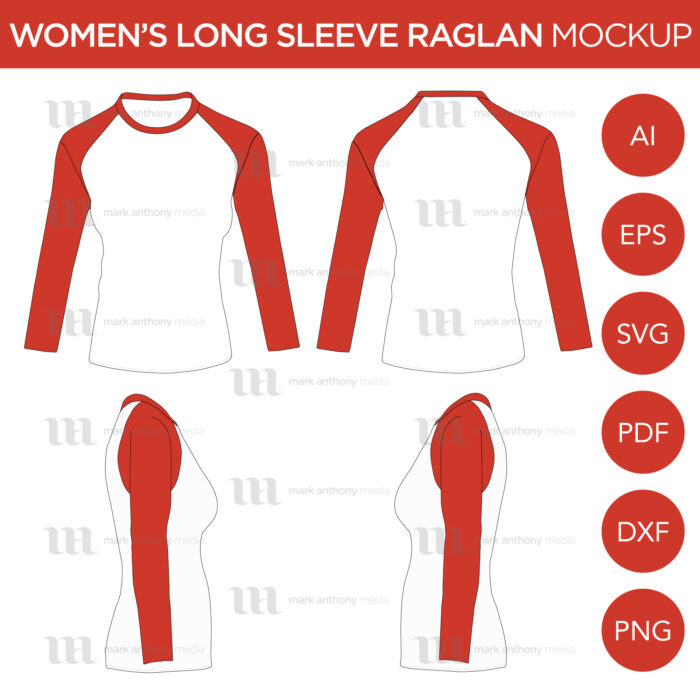 Raglan Women's Cap Long Sleeve Shirt - Vector Mockup Template