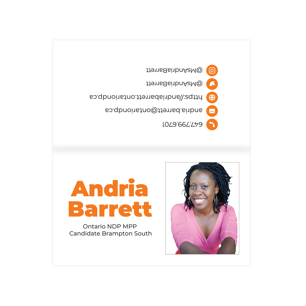 Andria Barrett - NDP Candidate - Folded Business Cards