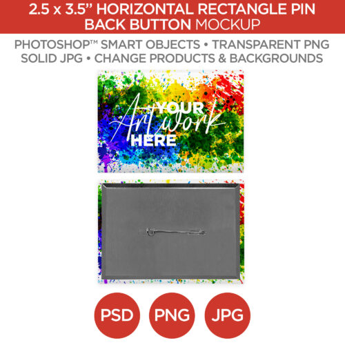 2.5x3.5" Horizontal Rectangle Button Magnet Back Mockup & Template