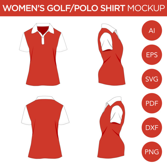 Women's Golf/Polo Dress Shirt - Vector Template Mockup